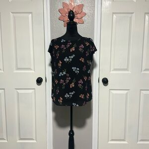 Philosophy Republic black floral top with peep hole button back - size medium